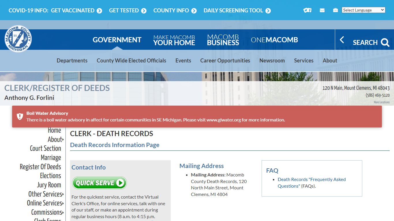 Macomb County Death Records | Macomb County