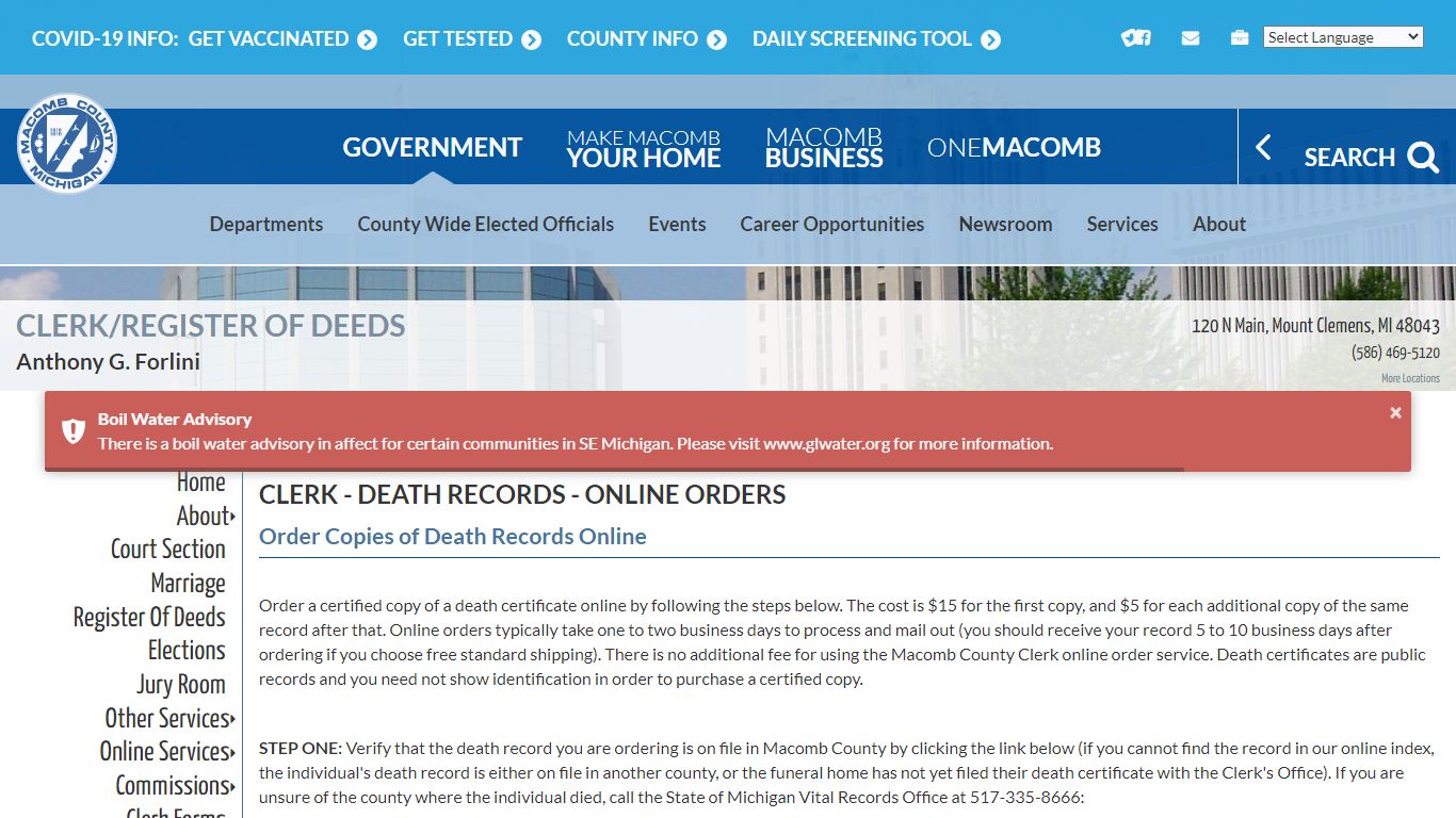 Clerk - Online Death Records Order | Macomb County