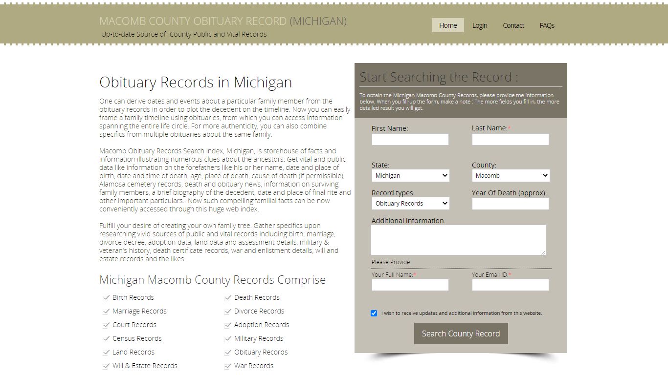 Macomb County, Michigan Obituary Death Notice Index
