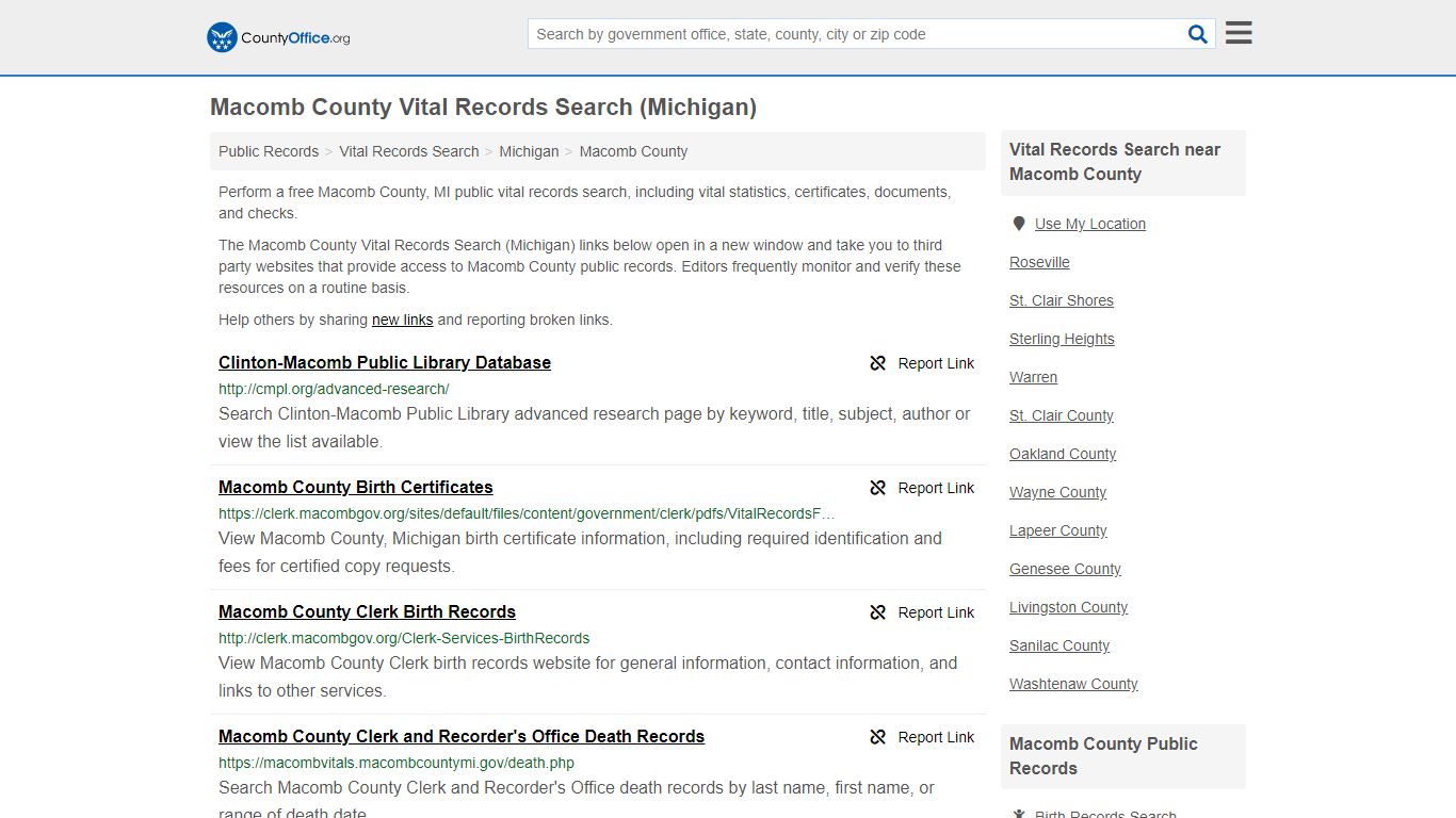 Vital Records Search - Macomb County, MI (Birth, Death ...